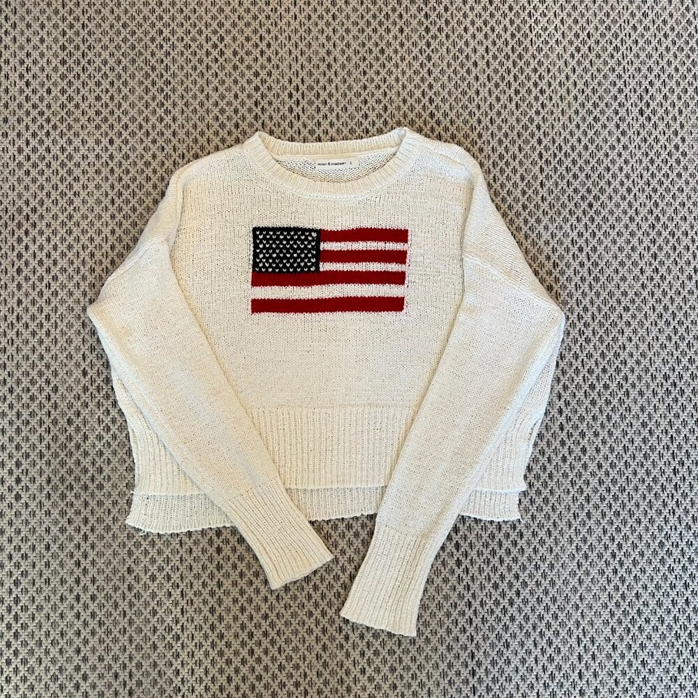 Moon & Madison Ivory American Flag Sweater
